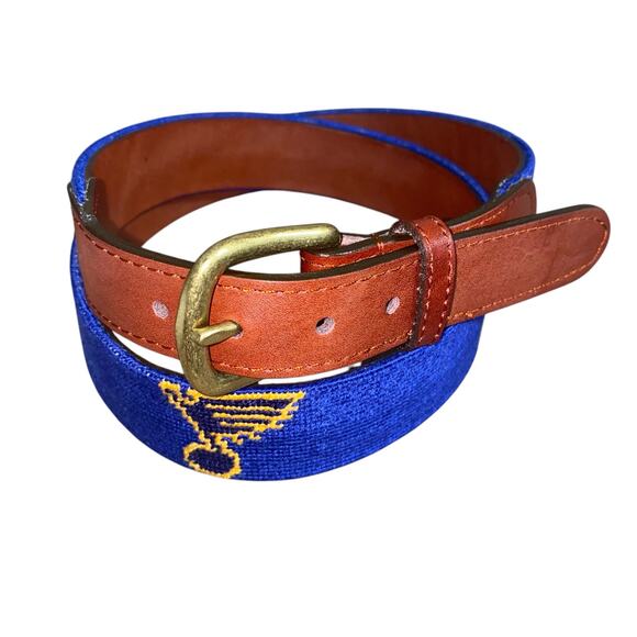 Smathers & Branson NHL Hockey St. Louis Blues Needlepoint Belt Dark Royal sz 36 - Picture 1 of 8